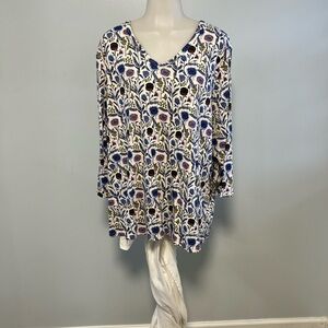 Style & Co. Floral V-Neck Blouse - Blue and Pink